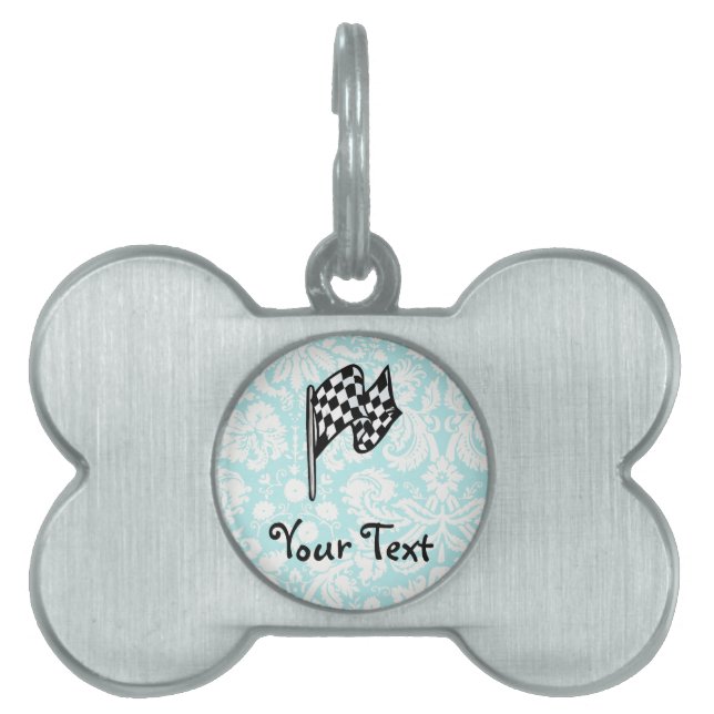 Damask Chequered Flag. Pet ID Tag (Front)