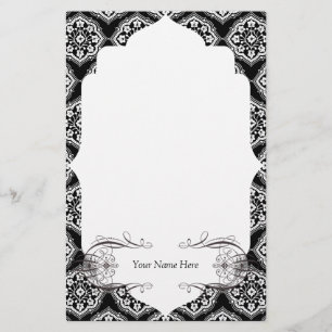 Damask Classic Black White Elegant Stationery