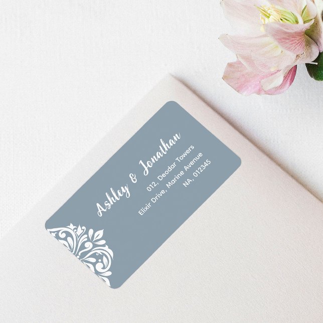 Damask Classic Elegant Cadet Grey Wedding Label (Creator Uploaded)