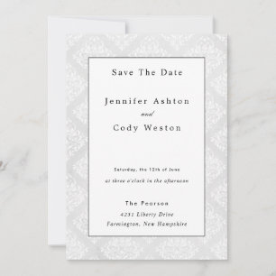 Damask Classic White Elegant Wedding Invitation