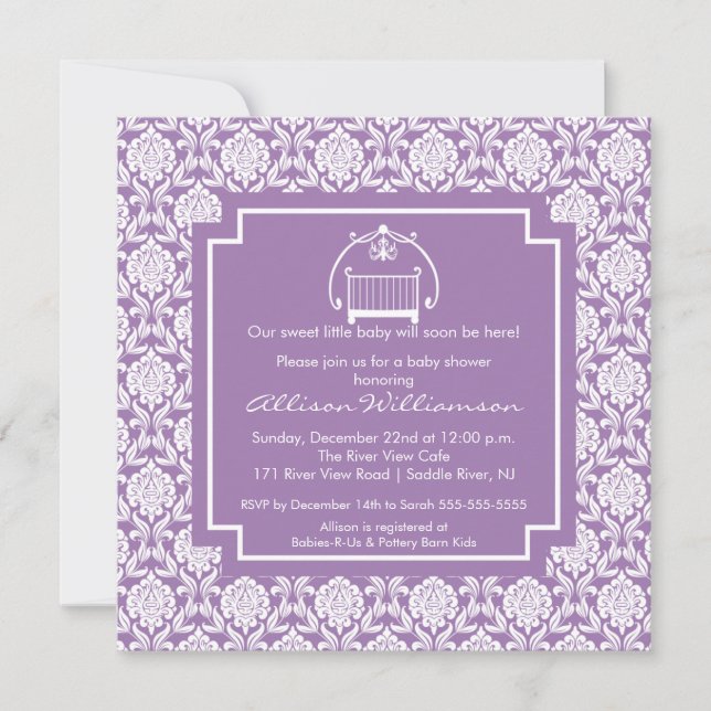 Damask Crib Baby Girl Baby Shower Invitation (Front)