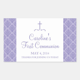 Damask Cross First Communion Rectangular Sticker
