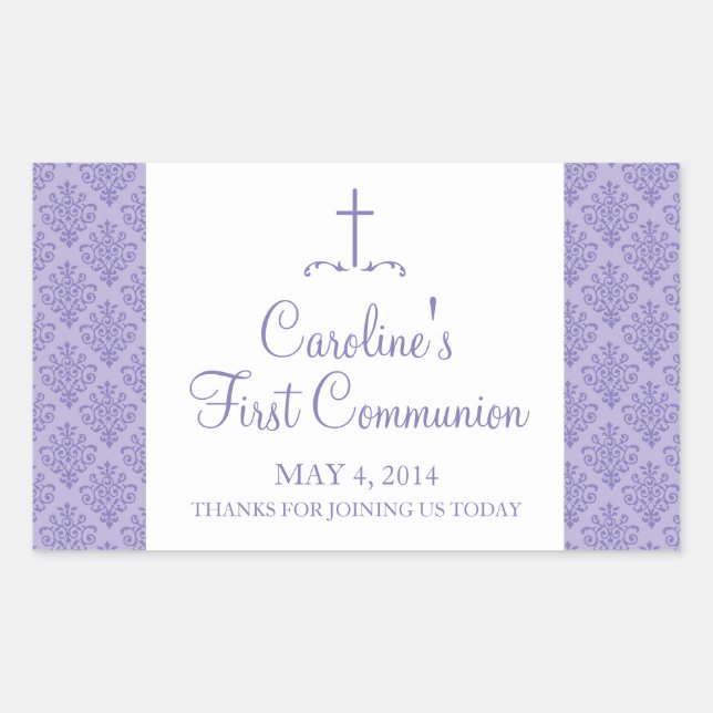 Damask Cross First Communion Rectangular Sticker (Front)