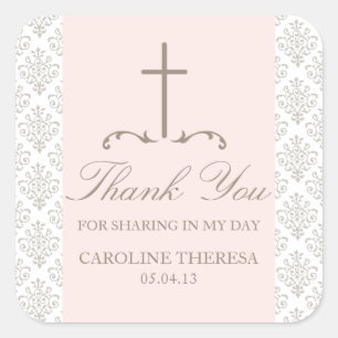 Damask Cross First Communion Square Sticker