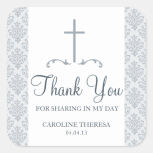 Damask Cross First Communion Square Sticker