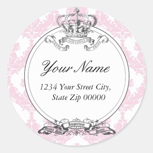 Damask Crown Address Sticker <Peach> (Front)