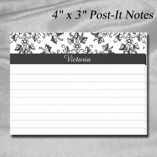 Damask Custom Vintage Floral Art Lined 4" x 3" Post-it Notes