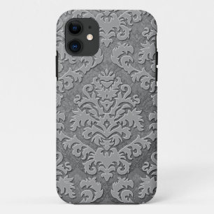 Damask Cut Velvet, Double Damask Monotone in Grey iPhone 11 Case