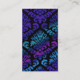 Damask Cut Velvet, Electric in Purple and Teal Business Card