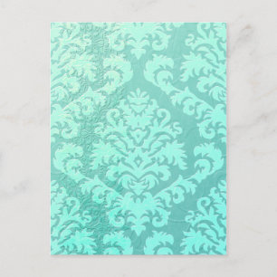 Damask Cut Velvet, Embossed Satin in Mint Green Postcard