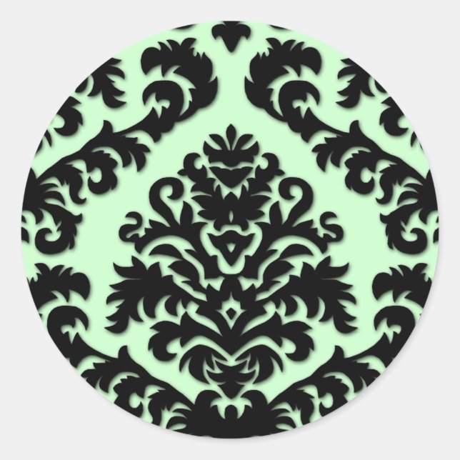 Damask Cut Velvet in Black Classic Round Sticker (Front)