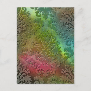 Damask Cut Velvet, Satin Abstract in Teal & Pink Postcard