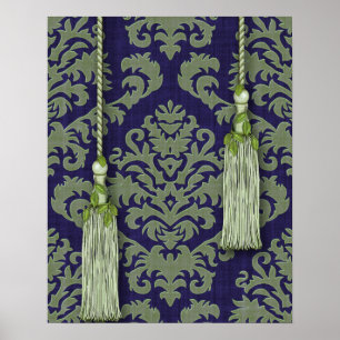 Damask Cut Velvet, Tassels & Leaves Poster