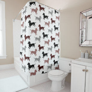 Damask Dachshund Pattern Shower Curtain