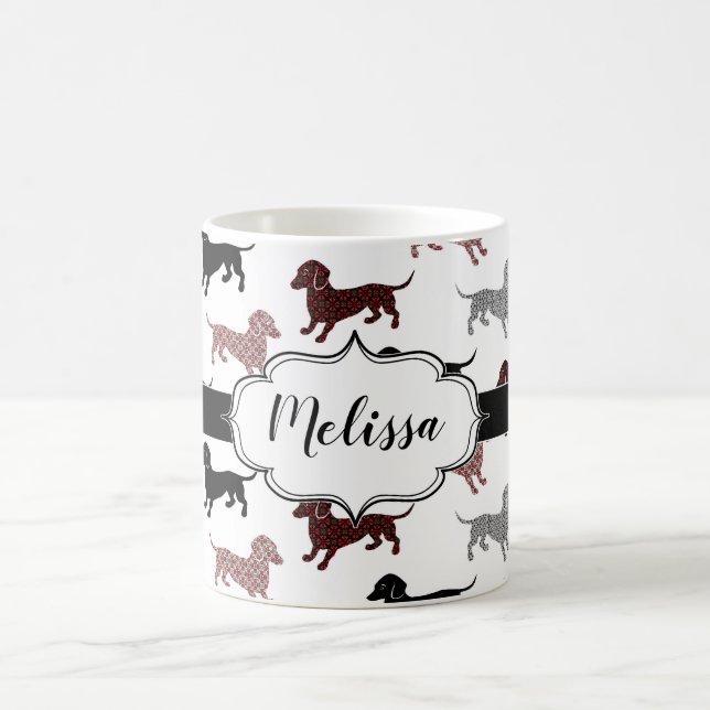 Damask Dachshunds Custom Retro Coffee Mug (Center)