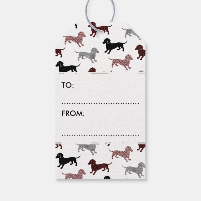 Damask Dachshunds Holiday Pattern Gift Tags (Back)