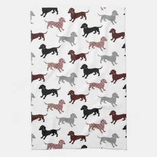 Damask Dackel Cute Dachshunds Tea Towel