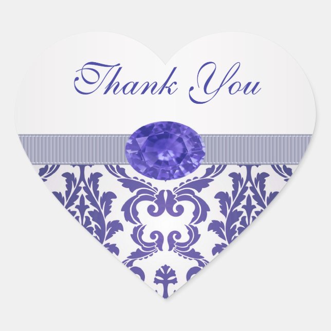 Damask dark blue and gemstone picture Thank You Heart Sticker (Front)