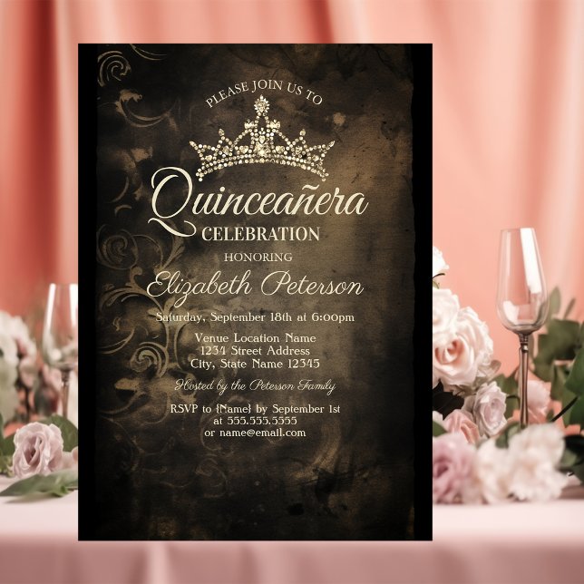 Damask Dark Gothic Quinceañera  Invitation (Creator Uploaded)