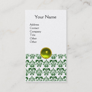 DAMASK DARK GREEN MONOGRAM gem yellow gold Business Card