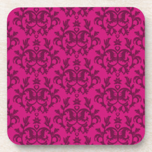Damask dark pink "Kangaroo Paws" set of 6 coasters