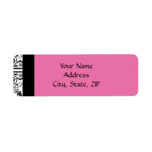 Damask Delight in Floral Pink and Black Return Address Label