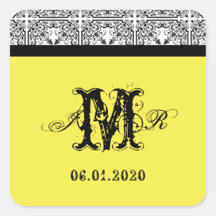 Damask Delight in Lemon Yellow Monogram Sticker