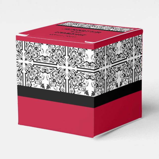 Damask Delight in Scarlet Red Wedding Favour Box (Front Side)