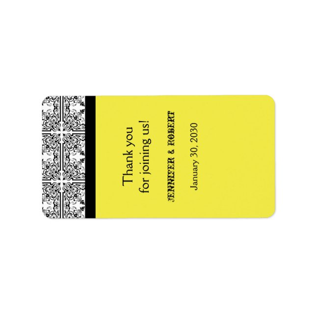 Damask Delight Lemon Yellow Wedding Lip Balm Label (Front)