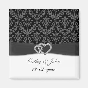 damask diamante charcoal save the date magnet