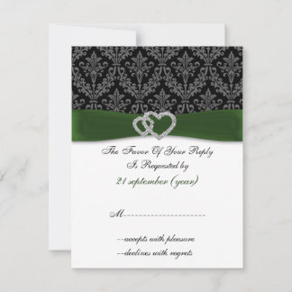 damask diamante green wedding RSVP Card