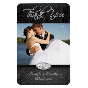 Damask diamond wedding thank you photo magnets