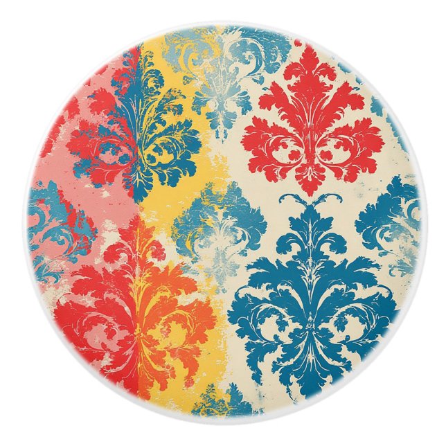Damask Distressed Elegance Ceramic Knob (Front)