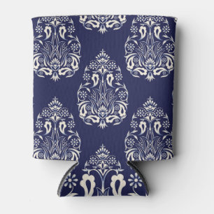 Damask Dreams: Blue Seamless Elegance Can Cooler