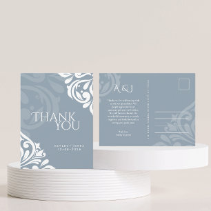 Damask Elegance Cadet Grey Wedding Thank You Postcard