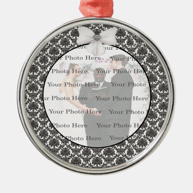 Damask Elegance Wedding Silver Round Ornament (Front)