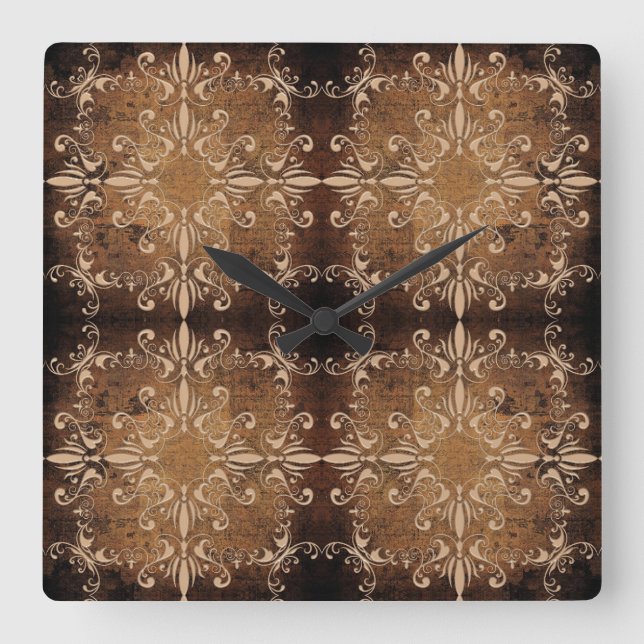 damask elements on old paper background square wall clock (Front)