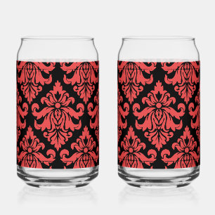 Damask Fabric decorative Print Can Glass