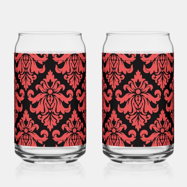 Damask Fabric decorative Print Can Glass (Front)