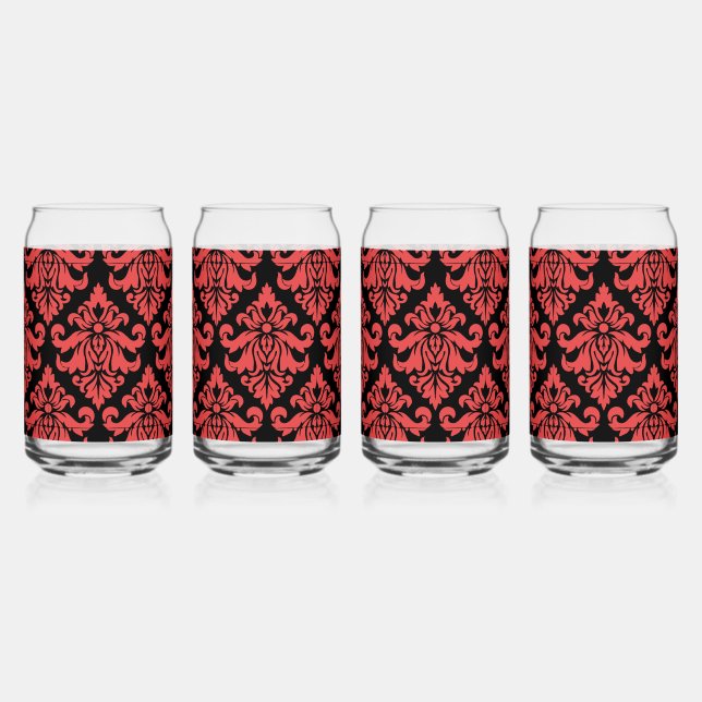 Damask Fabric decorative Print Can Glass (Front)