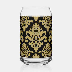 Damask Fabric decorative Print Can Glass