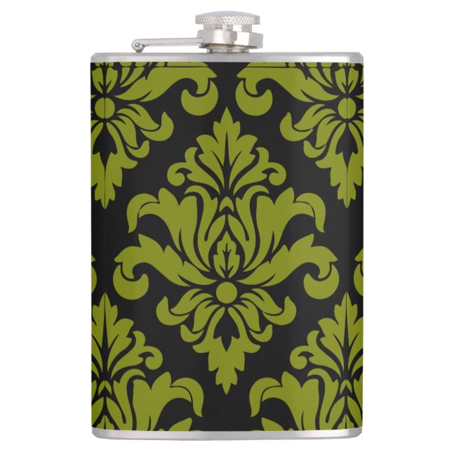 Damask Fabric decorative Print Hip Flask (Front)
