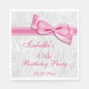 Damask & Faux Bow Girls 45th Birthday Napkin