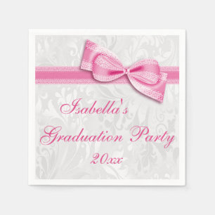 Damask & Faux Bow Girls Graduation Party Napkins