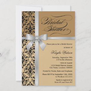 Damask Faux Silver Ribbon Autumn Bridal Shower Invitation