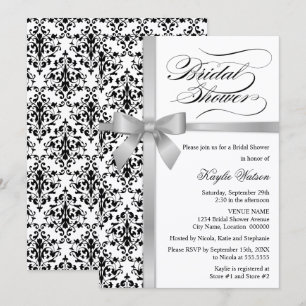 Damask Faux Silver Ribbon Bridal Shower Invitation