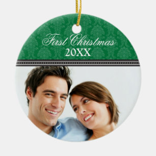 Damask First Christmas Wedding Ornament (hunter)
