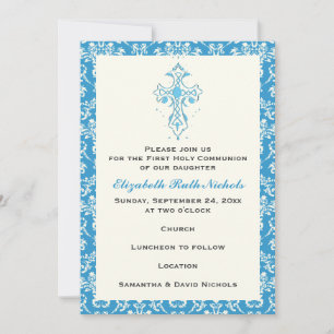 Damask First Holy Communion Baptism Confirmation Invitation
