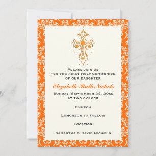 Damask First Holy Communion Baptism Confirmation Invitation