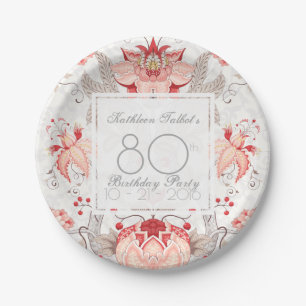 Damask Floral 80th Birthday Party Paper Plate